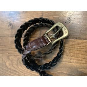 Women's White Stag Brown Woven Leather Belt Size 10 Vintage Retro Fashion